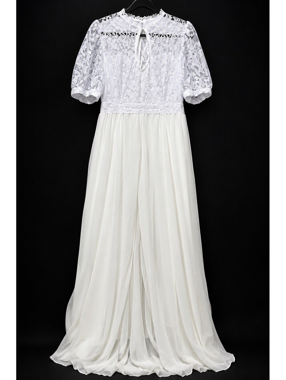 Plus Size White Lace And Chiffon Overlay Jumpsuit